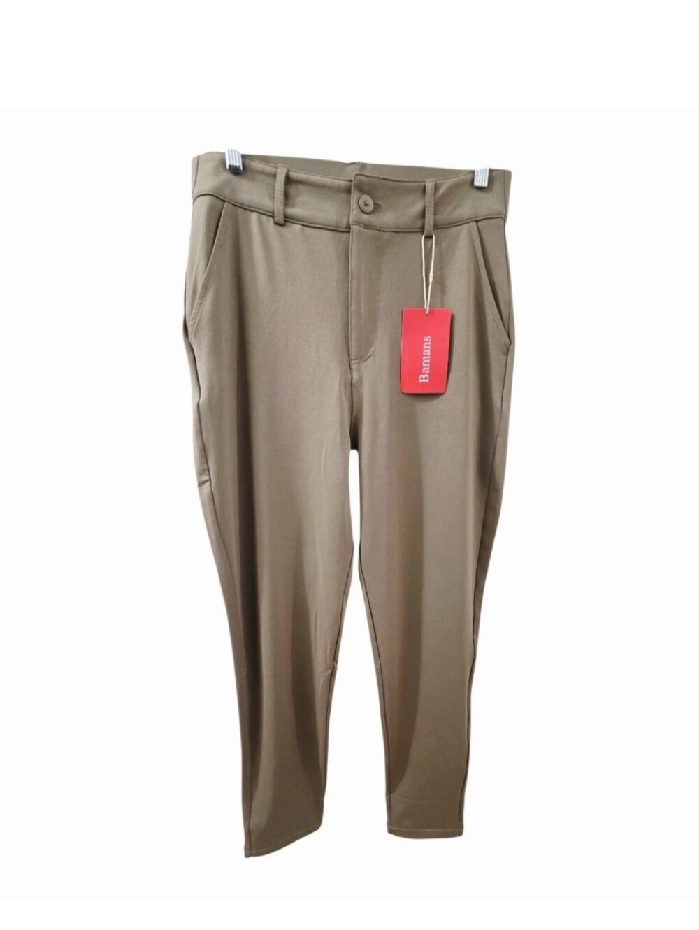 BAMANS High Waisted Straight Leg Dress Pants Beige Size 8-10 NWT Office Career - Picture 2 of 6